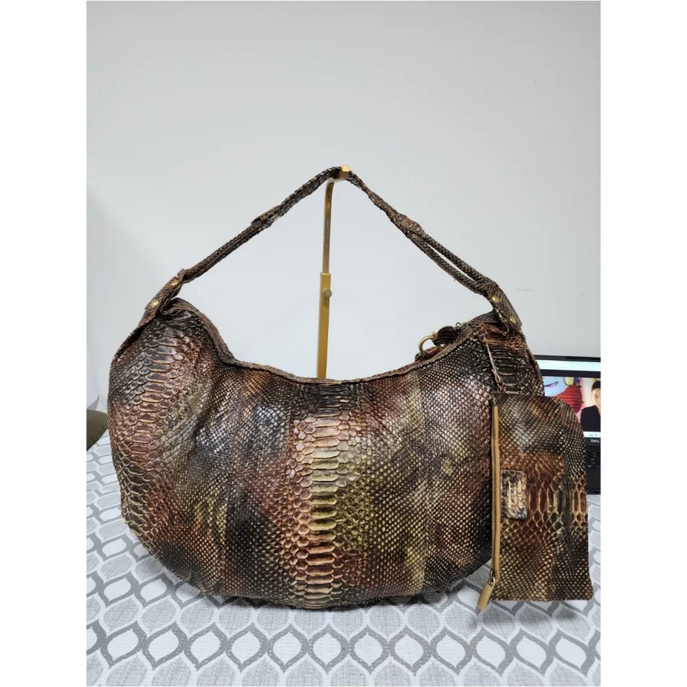 Salvatore Ferragamo Large Python Leather Hobo Bag Brown